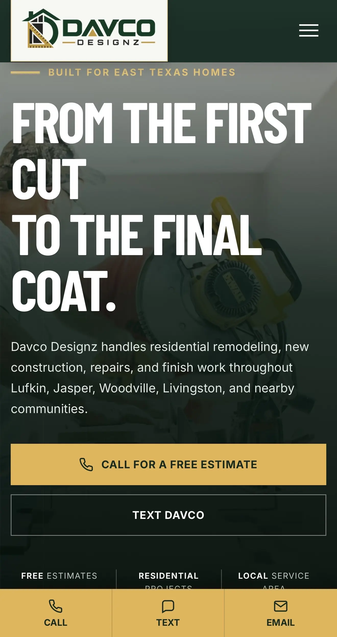 Davco Designz contractor website homepage