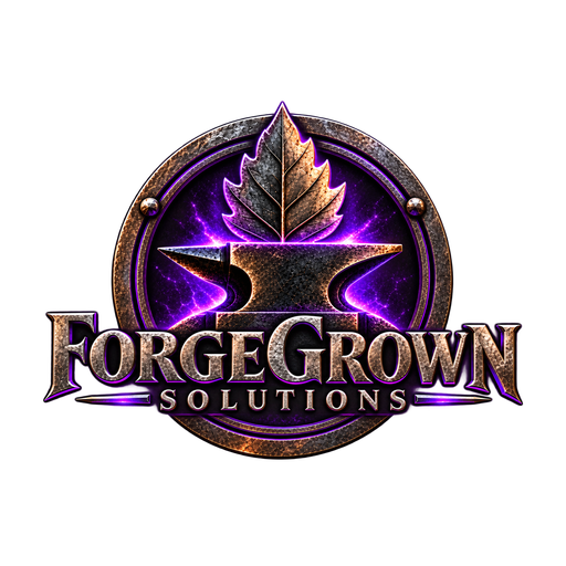 ForgeGrown Solutions forged leaf and anvil emblem